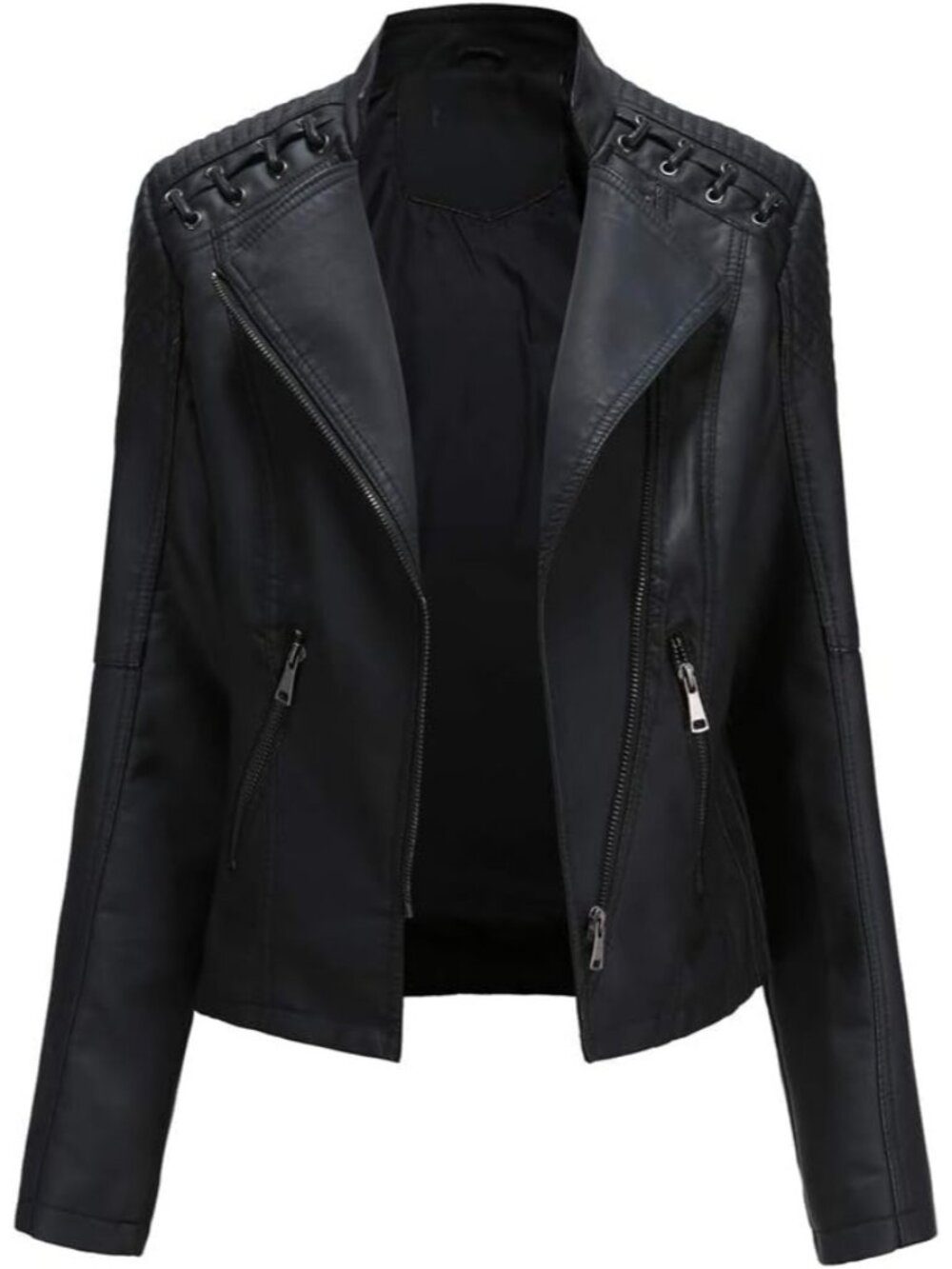 Women's Black Faux Leather Jacket Women Bomber Jacket Belted Motorcycle Jackets